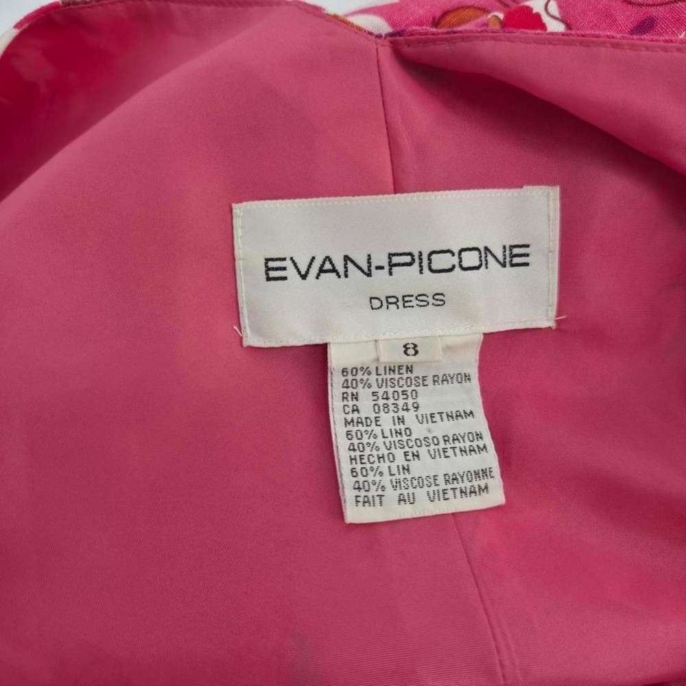 VTG Evan Picone Y2K linen pink floral Ruffle flounce hem midi dress Size 8 - Picture 7 of 7